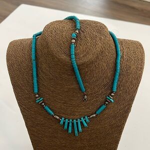 Vintage Turquoise Beaded Statement Necklace with matching bracelet